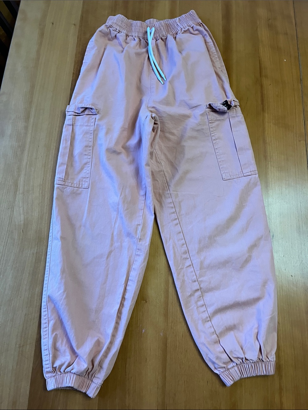 Girls Light Pink Cargo Joggers with Drawstring Waist